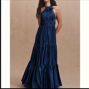 Mac Duggal Midnight Blue Halter Maxi Dress NWT